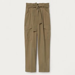 H&M Olive Green Paperbag waist Tie Belt Loose Fit Tapered Leg Cargo Trousers